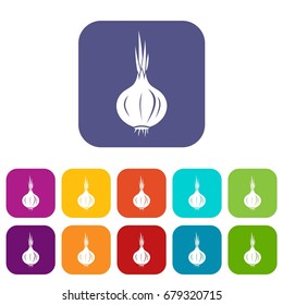 Onion icons set vector illustration in flat style In colors red, blue, green and other