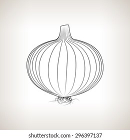 Onion ,Image Bulb Onion on a Light Background ,Line Style,  Black and White Vector Illustration