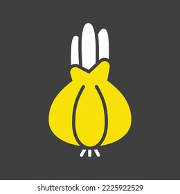 Onion isolated design vector glyph on dark background icon. Vegetable sign. Graph symbol for food and drinks web site, apps design, mobile apps and print media, logo, UI