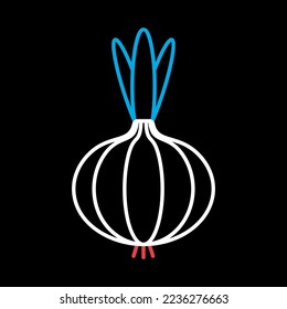 Onion isolated design vector on black background icon. Vegetable sign. Graph symbol for food and drinks web site, apps design, mobile apps and print media, logo, UI