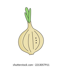 Onion Isolated on white background for menu, banner, poster, label, emblem. Cartoon style