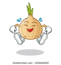 onion jumping mascot vector cartoon illustration