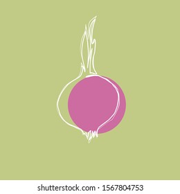Onion line drawing. Vector minimalistic linear illustration made of one line