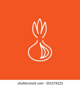 Onion line icon for web, mobile and infographics. Vector white icon isolated on red background.