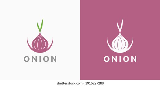 Onion logo design. Simple and modern onion logo template for agriculture business. Natural onion vector illustration. Purple onion icon symbol.