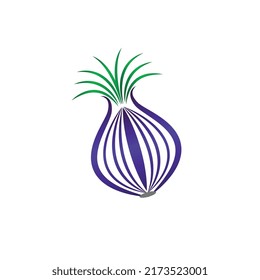 Diseño del logo de la cebolla. Modelo de logotipo de cebolla simple y moderna para el negocio de la agricultura. Cebolla aislada sobre fondo blanco.