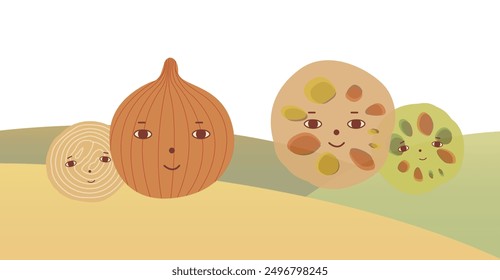 Zwiebel Lotus Wurzel Charakter Frucht Spaß Design süß Cartoon Illustration
