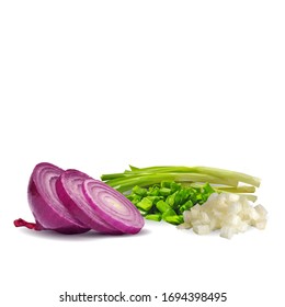 Poli bajo de cebolla. Cebolla fresca, nutritiva y sabrosa. cebolla roja y verde. Ilustración vectorial. Ingredientes vegetales en la técnica de triangulación. 