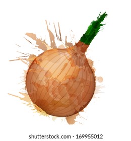 Onion made of colorful splashes on white background