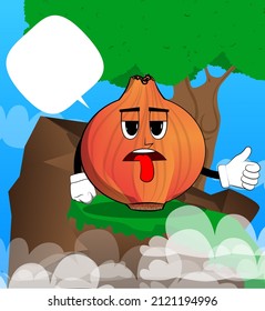 Onion making thumbs up sign. Cartoon Farm Vegetable character. Funny Plant illustration.