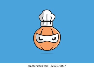 Zwiebel Ninja mit Koch Kochhut Vektorgrafik. Konzept des Naturbildes Essen. Zwiebelninja Cartoon Charakter Vektordesign. Creative Ninja Chef hat Logo Symbol.
