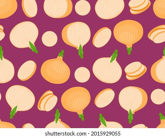 Onion pattern seamless. Bulb and slice background. Vegetable texture