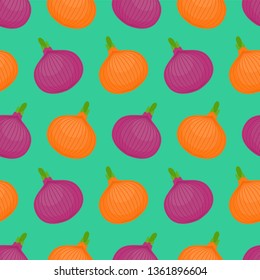 Onion pattern seamless. Onions background. vegetable texture. Cartoon style vector ornament