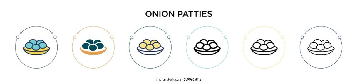 Onion patties icon in filled, thin line, outline and stroke style. Vector illustration of two colored and black onion patties vector icons designs can be used for mobile, ui, web