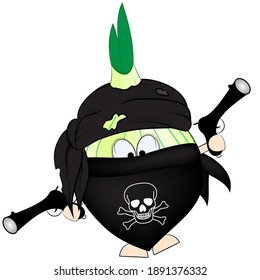 Die Zwiebelpirate mit Gewehren. Vektorgrafik.