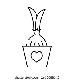 onion pot growing line icon vector. onion pot growing sign. isolated contour symbol black illustration