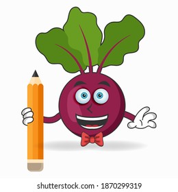 Onion Purple mascot character holding a pencil. vector illustration