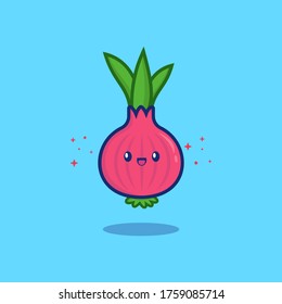 Onion purple Vector Icon Illustration. Cute Vegetable. Flat Cartoon Style Suitable for Web Landing Page, Banner, Sticker, Background