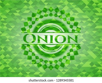 Onion realistic green emblem. Mosaic background