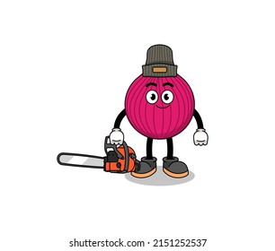 onion red illustration cartoon as a lumberjack , character design