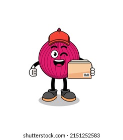 onion red mascot cartoon as an courier , character design