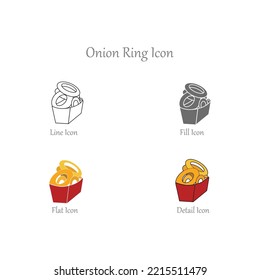 Onion Ring, Fill, Flat, Outline, Detail Color Icons and Icon set in vector Illustration - Fast Food