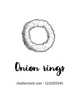 Onion ring sketch. Hand drawn fried snack. Street fast food vector illustration. Isolated on white background.