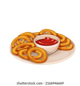 Onion rings, fast food vector illustration. Snack for design pub.