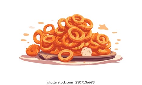 Onion rings fries, flat vector illustration, isolated on white background