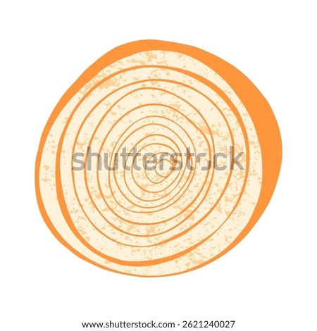 Onion rings. Gold onion root vegetable, healthy vegetarian bulb, common yellow onion food ingredient, organic farm bulbous spice cooking cartoon style. Vector onion illustration.