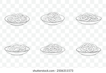 Onion Rings Line Art Vector Set Detailed Crispy Fried Onion Rings Illustration Collection for Graphic Design