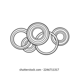 Onion rings line icon vector illustration. Hand drawn outline chopped and sliced vegetable to fry and cook food, organic onion cut into circle pieces for healthy meal of natural restaurant menu