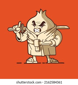 Onion Samurai vector illustration. Food, warrior, brand design concept.