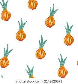 Onion seamless pattern. Organic Vegetarian Healthy Food. Farm market product. Great for menu, packaging design, fabric. Vector cartoon illustration

