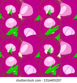 Onion seamless pattern. Purple onion, food ingredient design element stock vector illustration for web, for print, for menu, for grocery store