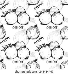 Onion seamless vector pattern, hand drawn vegetable background
