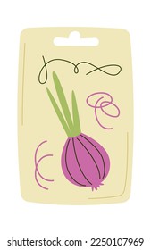 Onion seeds in plastic package flat icon. Vector illustration