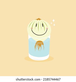 Onion shoots in a glass flat design