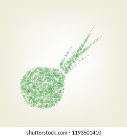 Onion sign. Salad ingredient. Healthy vegetable. Vector. Green hexagon rastered icon and noised opacity and size at light green background with central light.
