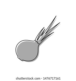 Onion sign. Salad ingredient. Healthy vegetable. Black line icon with gray shifted flat filled icon on white background. Illustration.