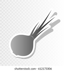 Onion sign. Salad ingredient. Healthy vegetable. Vector. New year blackish icon on transparent background with transition.