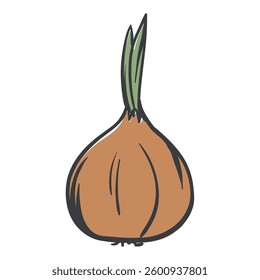 Onion. A simple hand-drawn icon with an offset outline. Vector illustration for print, sticker, banner