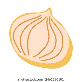 Onion slice in flat design. Fresh vegetable, organic bulb ingredient. Vector illustration isolated.