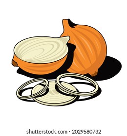 Onion slicing. Vector 3d sketch line isometric, color icon illustration, flat style. Creative design idea and elements for infographics and website.
