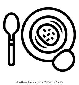 Icono de la línea de sopa de cebolla, concepto de comida francesa, signo vectorial de la sopa de cebolla sobre fondo blanco, estilo de contorno de cuchara de plato de sopa para el concepto móvil y diseño web. Gráficos vectoriales