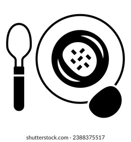 Sopa de cebolla icono sólido, concepto de comida francesa, señal vectorial de sopa de cebolla sobre fondo blanco, estilo de glifo de cuchara de plato de sopa para concepto móvil y diseño web. Gráficos vectoriales