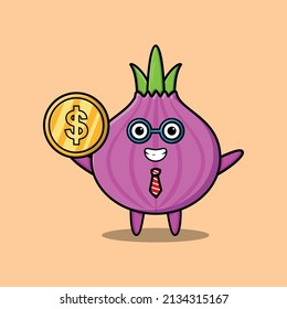Onion successful businessman holding gold coin cartoon vector image