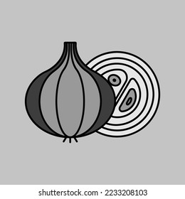ZwiebelVektorgrafiksymbol. Grillschild und Grillabzeichen. Gemüse. Graph-Symbol für das Kochen von Webseiten und Apps-Design, Logo, App, Benutzeroberfläche