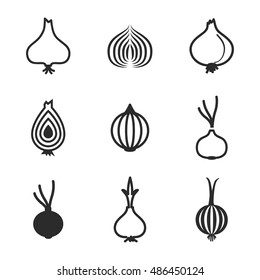 Onion vector icons. Simple illustration set of 9 onion elements, editable icons, can be used in logo, UI and web design