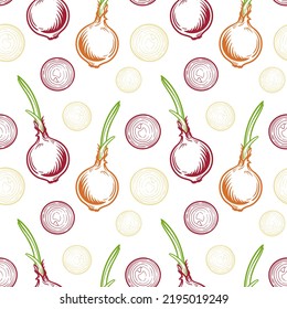 Onion, vector illustration. Seamless pattern with onion.